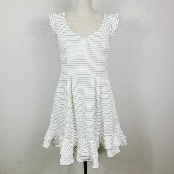 Anthropologie Dresses & Skirts - Maeve Pinstripe Tiered Ruffle Dress M